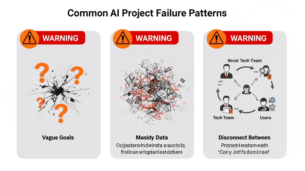 AI導入プロジェクトの3大失敗パターン：曖昧な課題定義・データ品質不足・組織変革の欠如