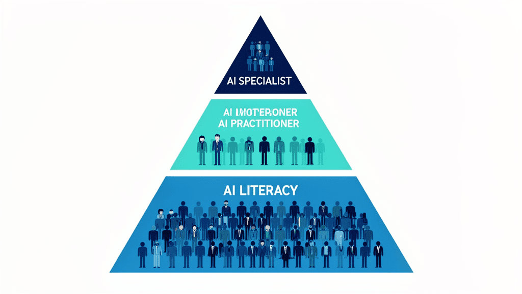 AI人材育成の3階層モデル：AIリテラシー基礎・業務推進者・専門人材のピラミッド構造