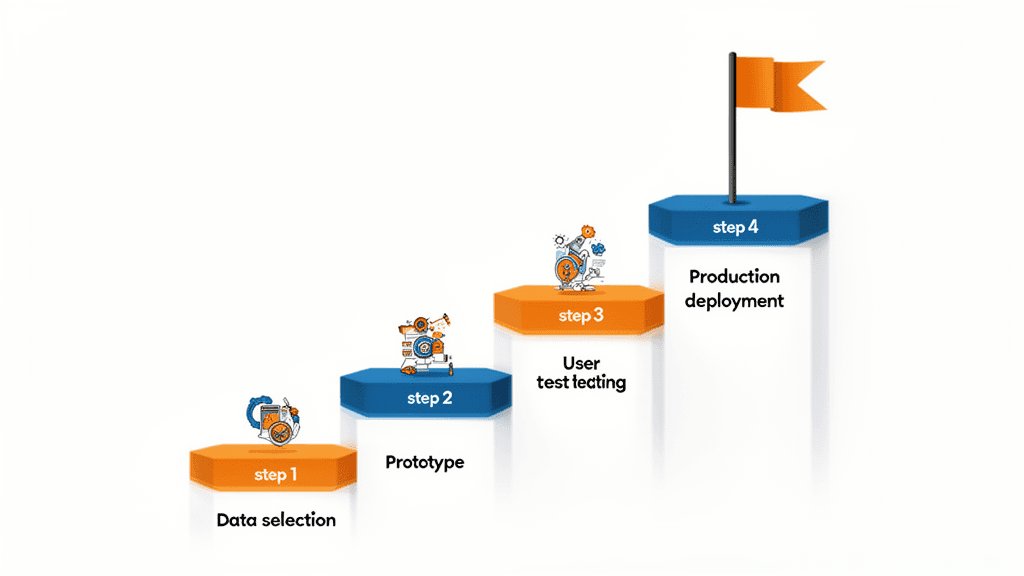 RAG導入の4ステップロードマップ：データ選定・プロトタイプ構築・ユーザーテスト・本番展開