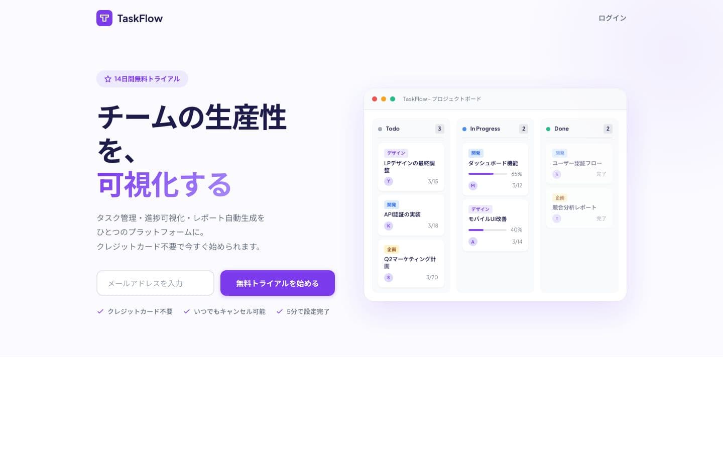 プロジェクト管理SaaS LP