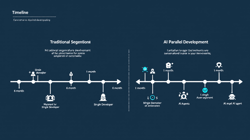 従来開発とAI並列開発のタイムライン比較図